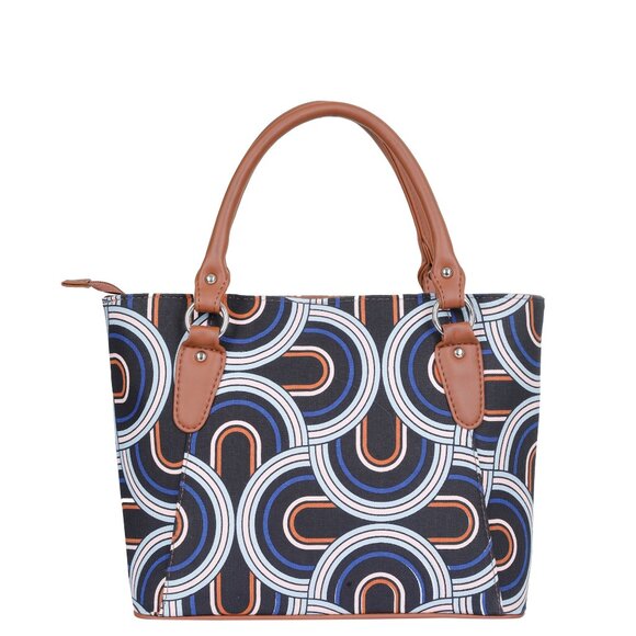 Handcrafted Abstract Print Fabric Top Handle Handbag, Women’s Satchel Purse - Picture 10 of 11